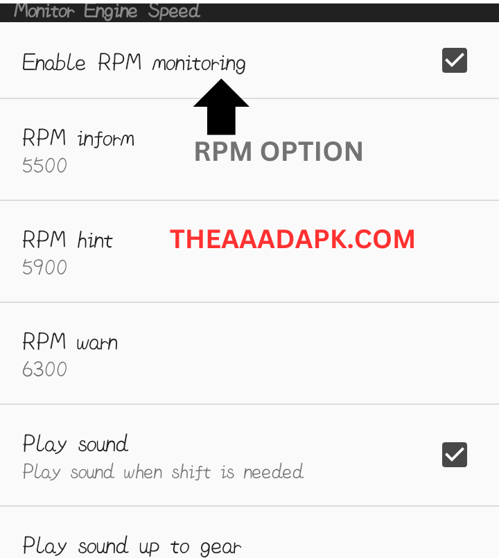 RPM Option In Performance Monitor By Android Auto APP